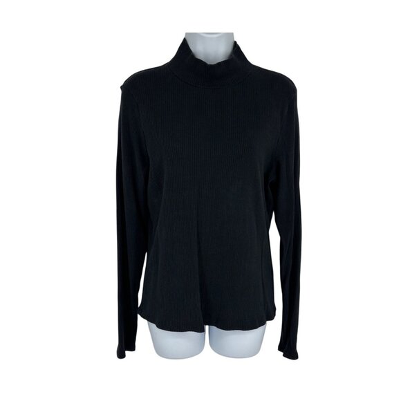 Maeve By Anthropologie Black Ribbed Mock Neck Long Sleeve Top Size L - Picture 1 of 7